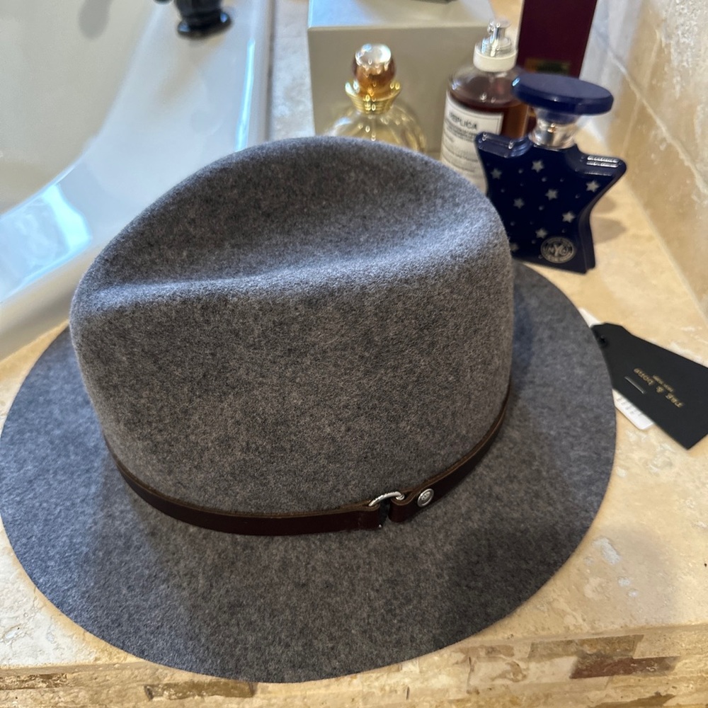NWT Rag & Bone Floppy Packable Wool Fedora, Mid Grey Melange M